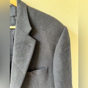 HICKEY FREEMAN Pure Cashmere Herringbone Blazer Navy Blue Canterbury Classic 46R